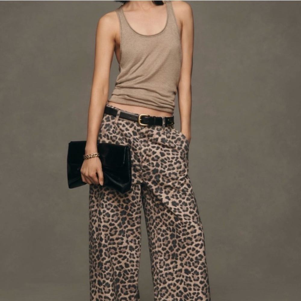 Anthropologie The Leon Double Hem Wide-Leg Cuffed Jeans by Pilcro Leopard